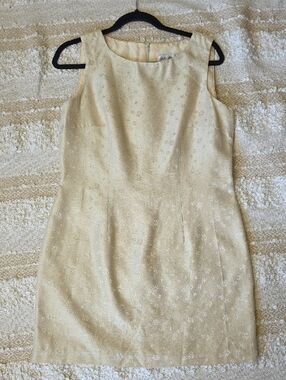 Sleeveless Cream Champagne Floral Sheen Classic Dress Size 12